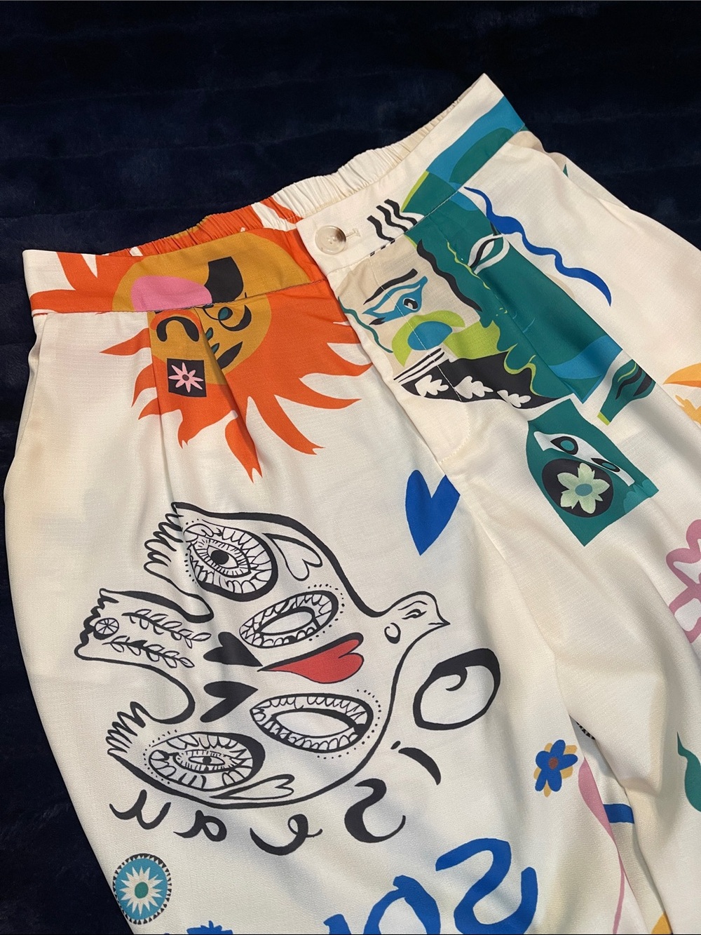 NWT Commense Two-Piece White Graphic Crop Top & Wide Leg Pants Set - Picture 10 of 16